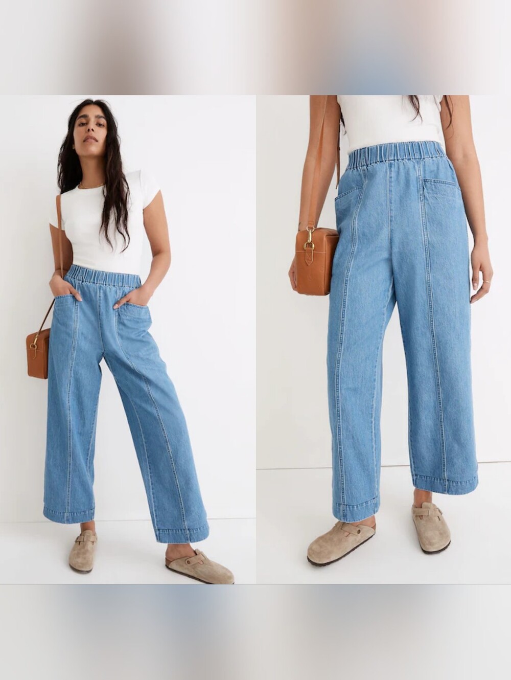 Madewell Denim Pull On High Rise Wide Leg Crop Pants